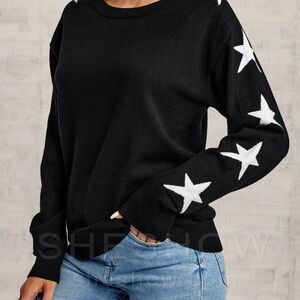 SHESHOW Brand Black Sweater with Stars down the Sleeves.